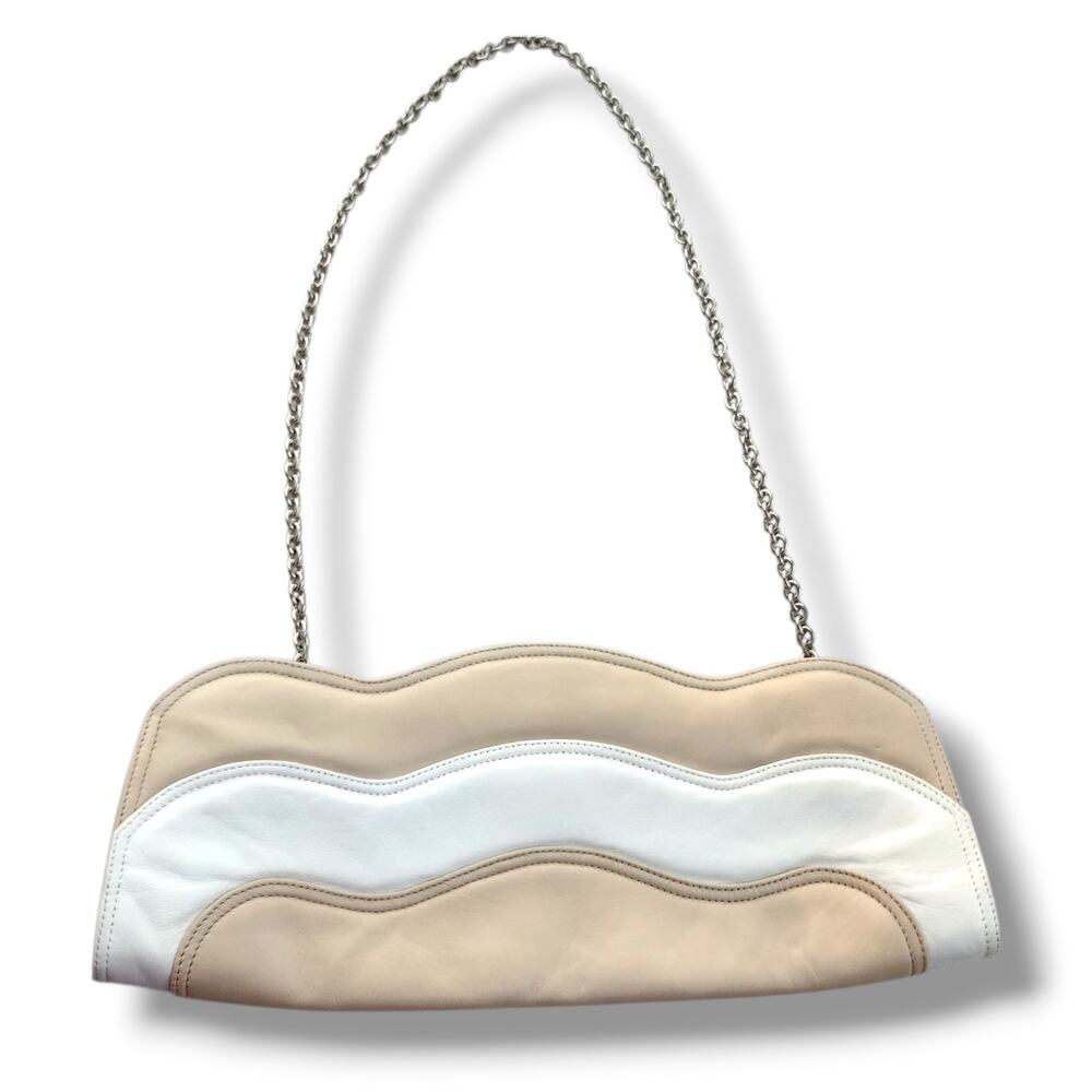 Vintage Rodo cream White Tan leather Y2K clutch Minimalist Cleangirl Classic